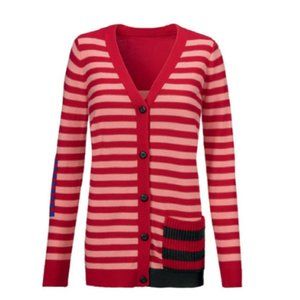 CAbi Red and Pink Striped Picnic Cardigan